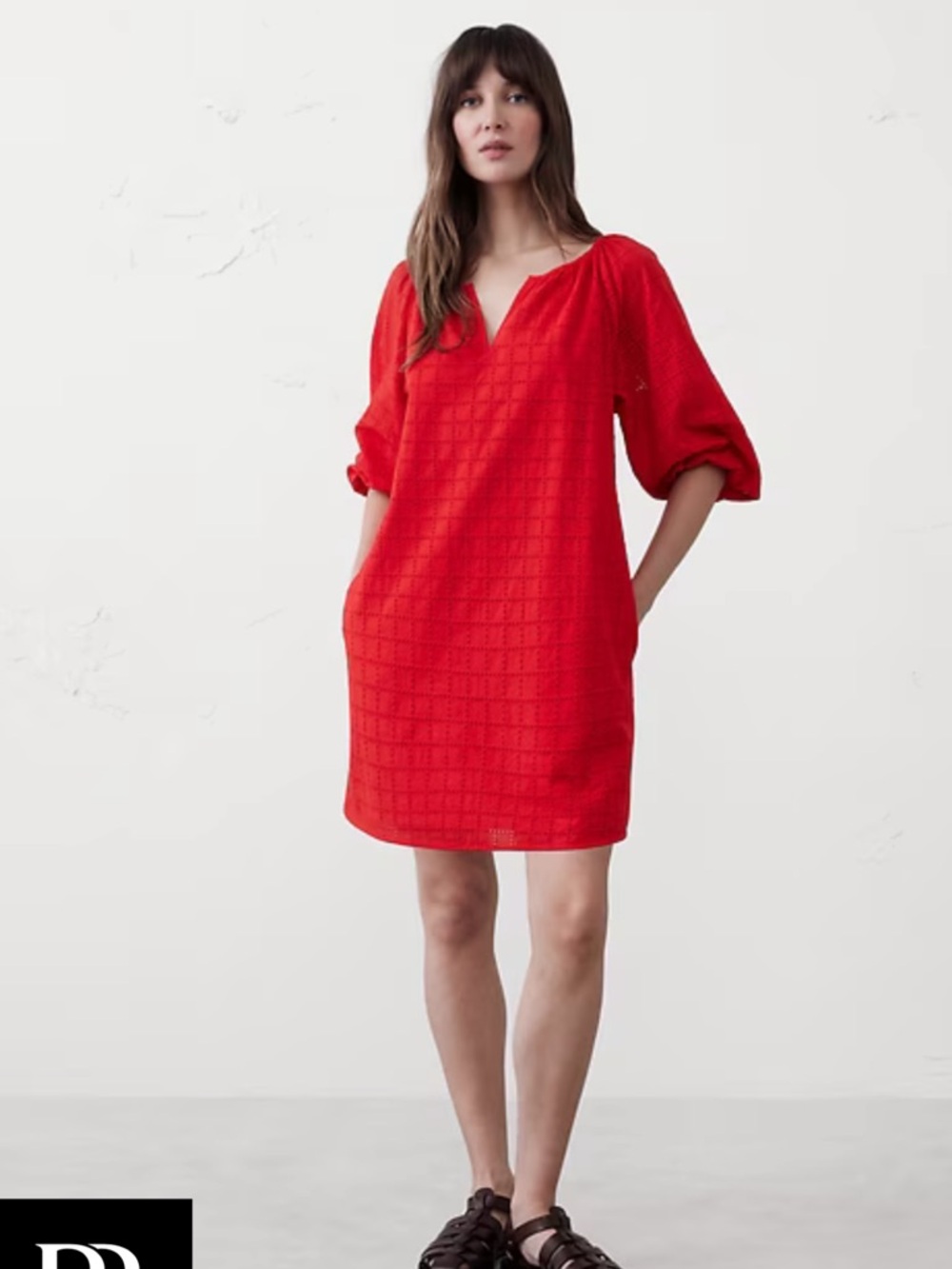 Banana Republic Cadmium Red Eyelet Puff Sleeve Mini Dress NWT Size M